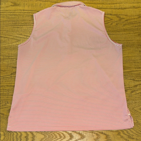 Toy Burch Sport Performance Striped Sleeveless Ruffle Polo Red & White XL Preppy - Picture 6 of 6